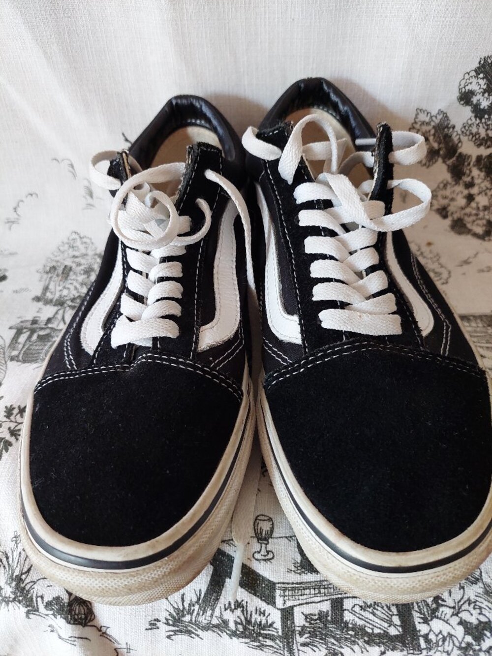 Vans Old Skool Black Suede & Canvas Skate Shoes White Side Strip M7.5 W9.0